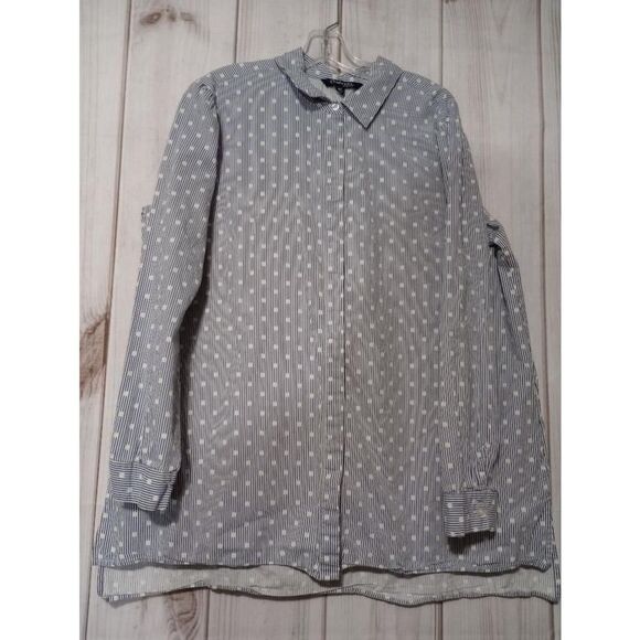 Chadwicks Shirt Ladies Extra Large Tall Blue‎ Striped Button Down - Picture 1 of 8